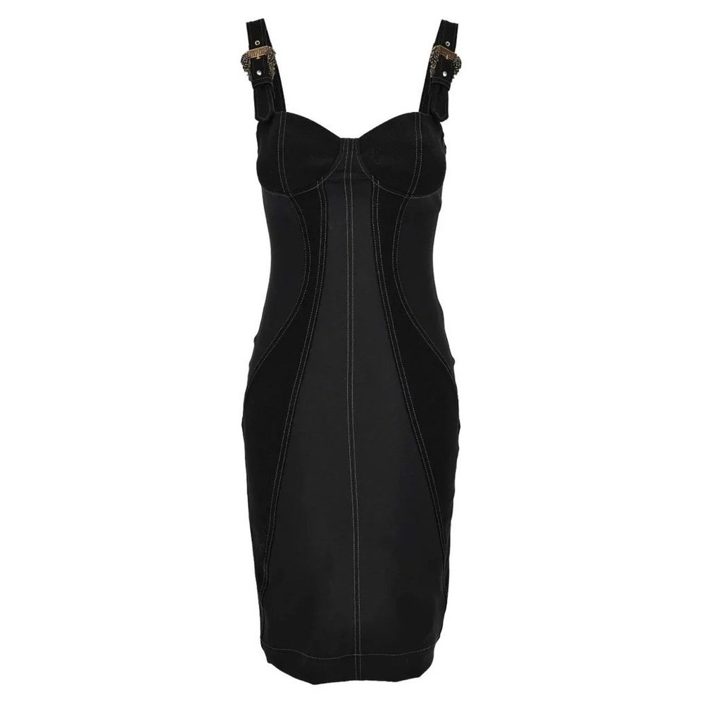 Versace Jeans Couture Baroque Buckle Embellished Seam Sheath Black Dress 2 NWT